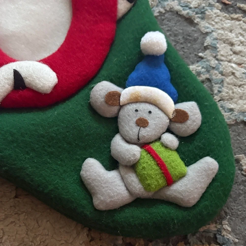 Festive Cat Christmas Stocking - Green and Red